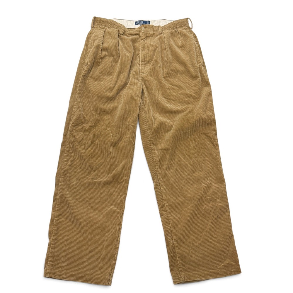 Polo Ralph Lauren Andrew Pant Mens 36x32 Tan Corduroy Double Pleated Wide VTG